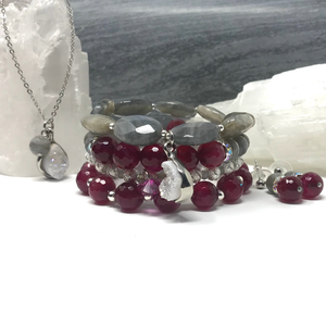 Labradorite & Fuchsia Agate Jewelry set